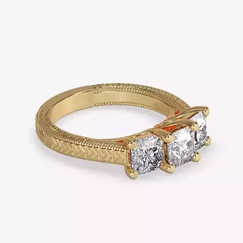 CJ-0023 three stone engagement ring gold 3D print model