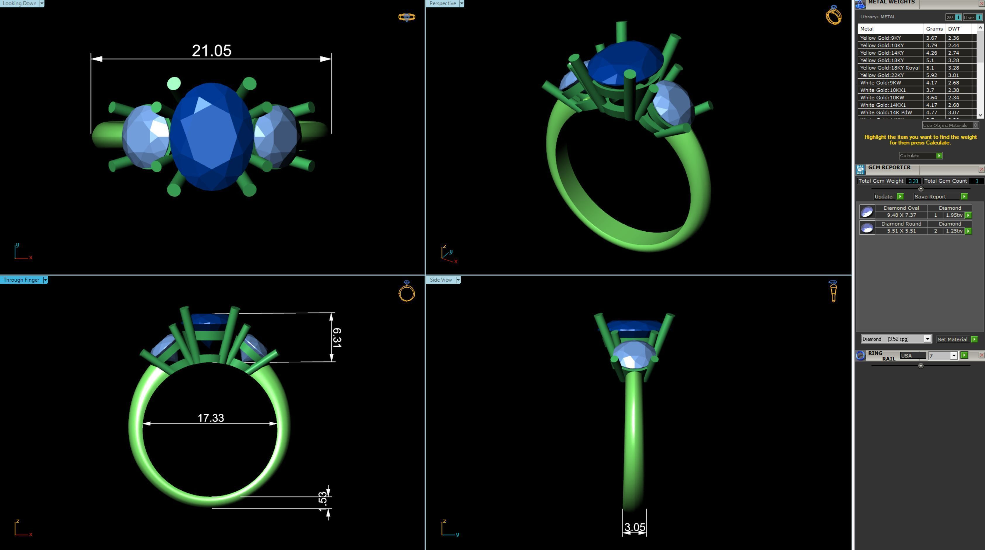 CJ-0022 three stone engagement ring 3D print model_3