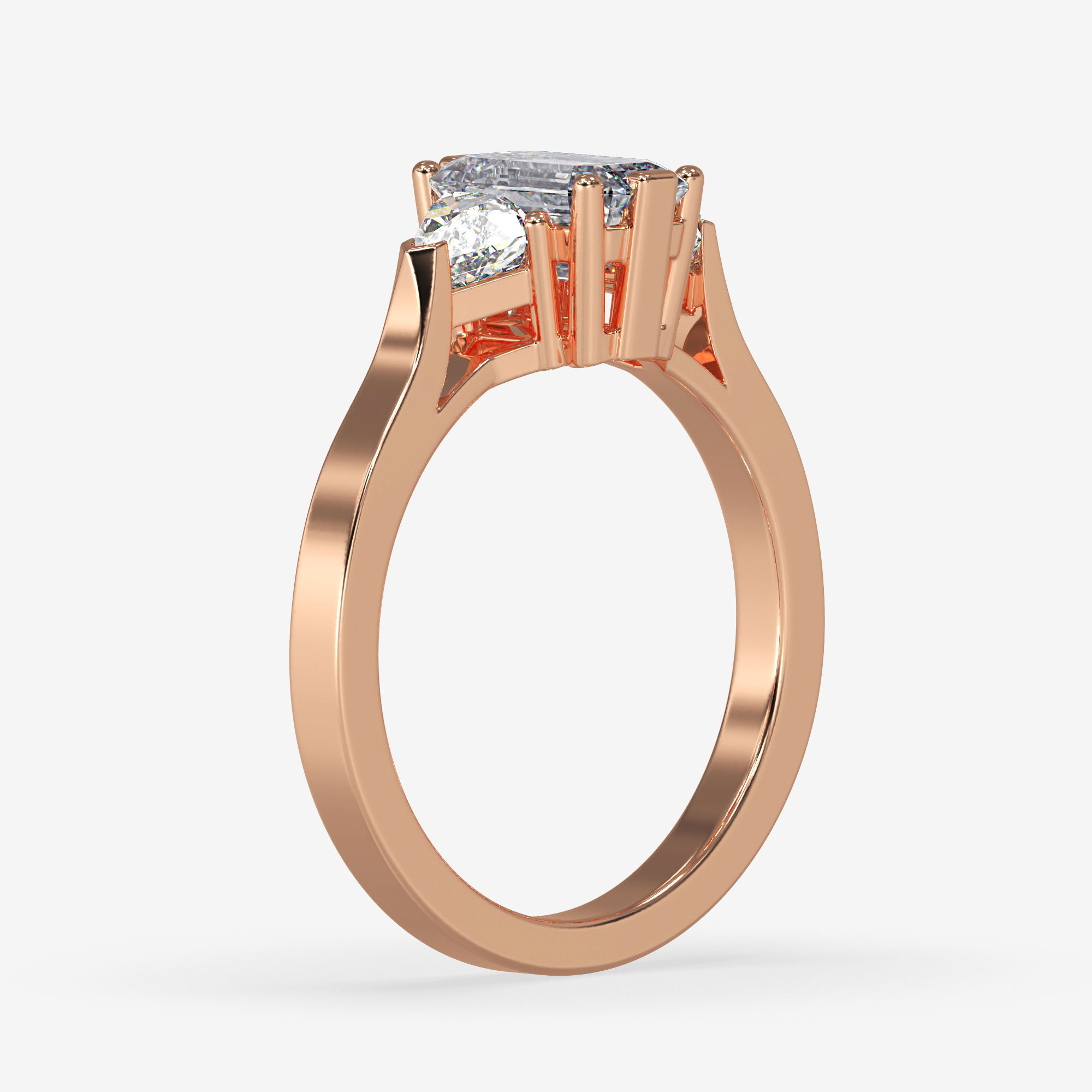 CJ-0021 emerald cut diamond ring gold 3D print model_6