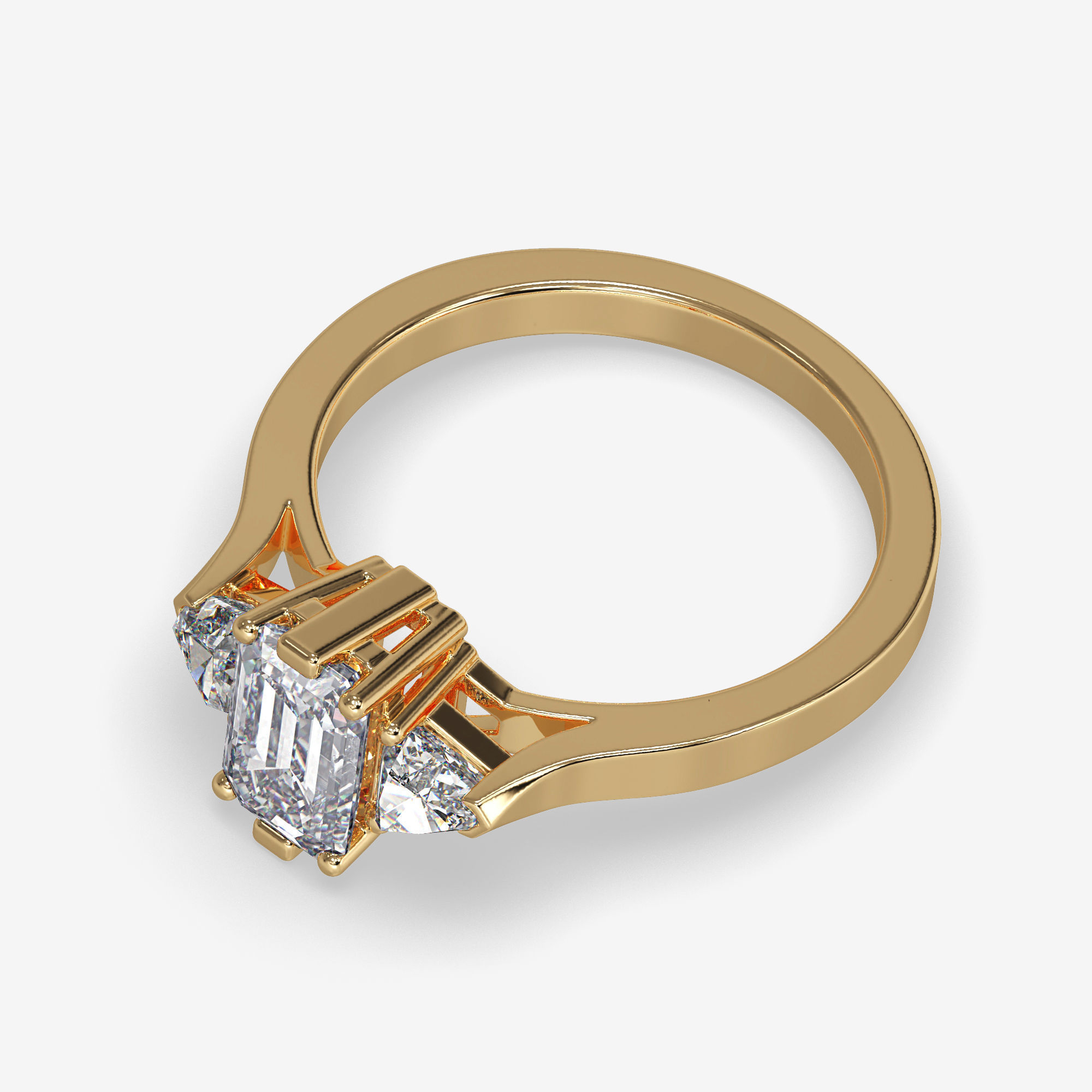 CJ-0021 emerald cut diamond ring gold 3D print model_11