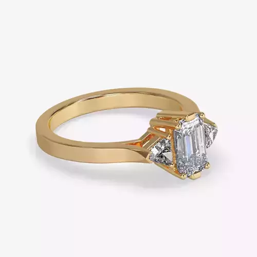 CJ-0021 emerald cut diamond ring gold 3D print model
