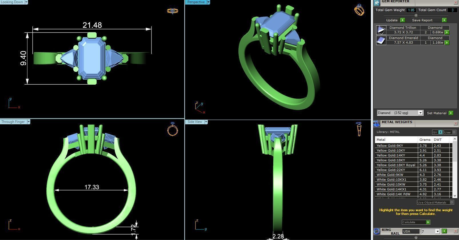 CJ-0021 emerald cut diamond ring gold 3D print model_3
