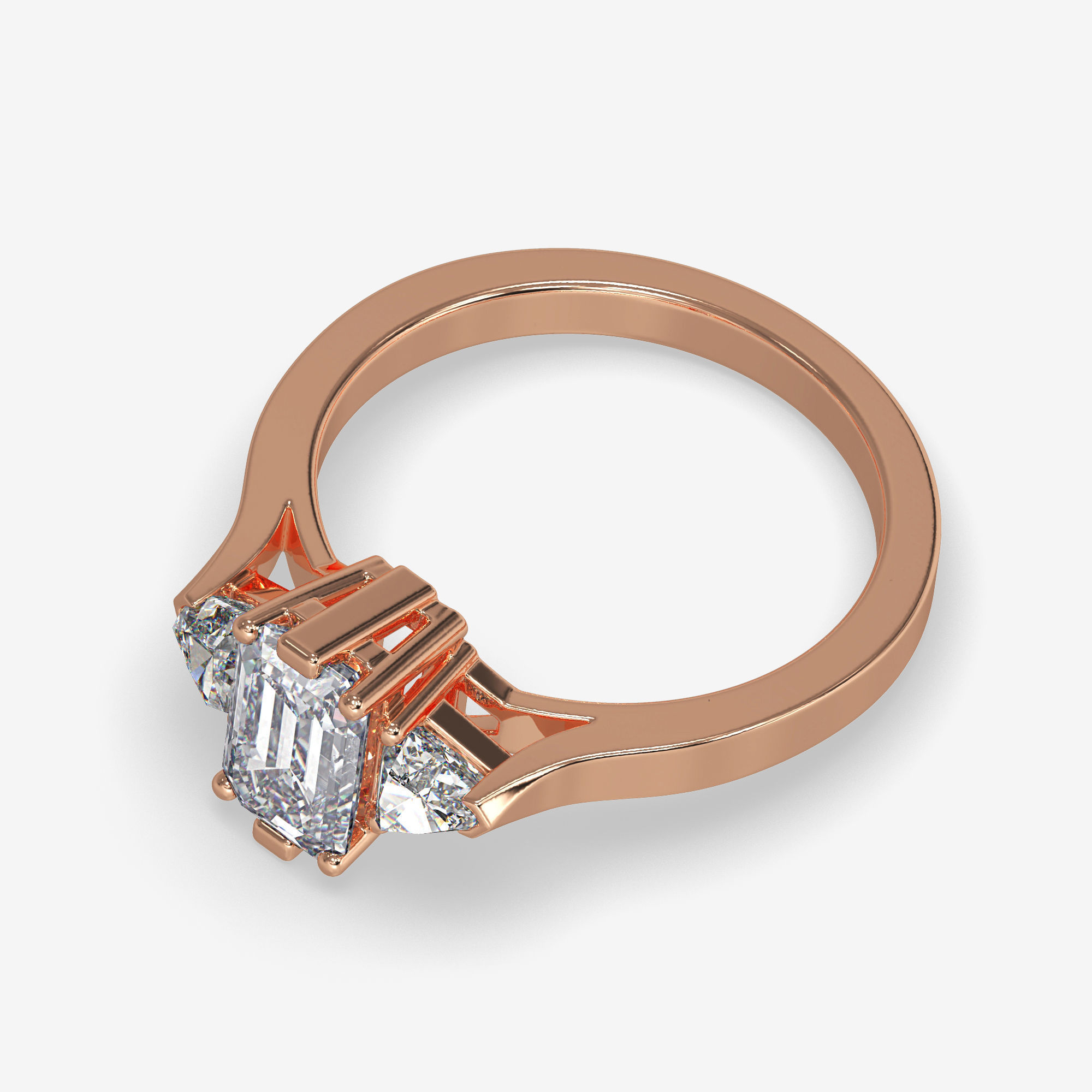CJ-0021 emerald cut diamond ring gold 3D print model_5