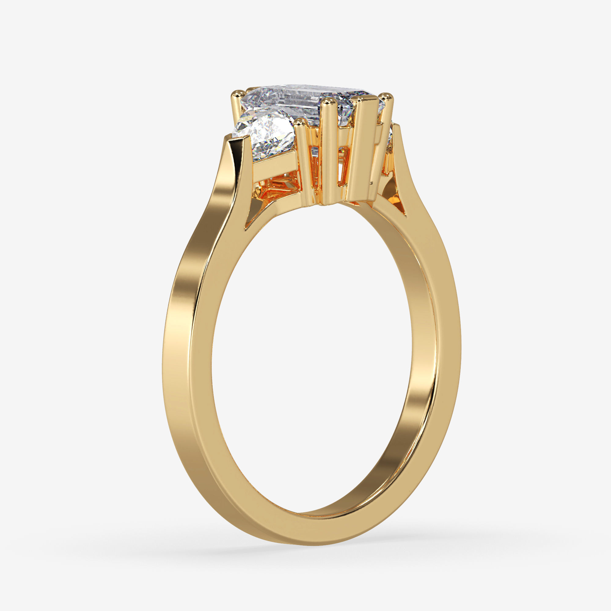 CJ-0021 emerald cut diamond ring gold 3D print model_12