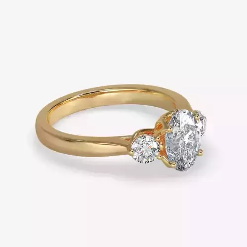 CJ-0019 gold engagement ring with three stones 3D print model