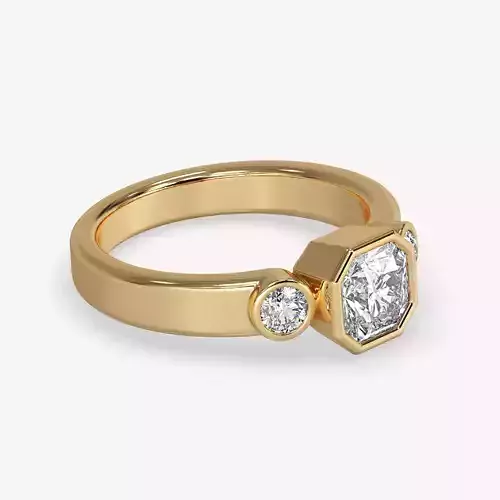 CJ-0018 octagon engagement ring gold 3D print model
