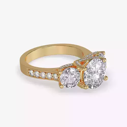 CJ-0014 three stone diamond engagement ring gold 3D print model