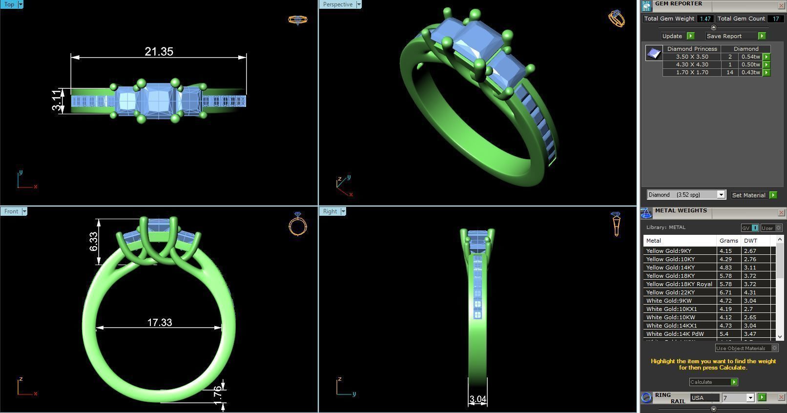 CJ-0013 engagement ring with princess cut diamonds 3D print model_3