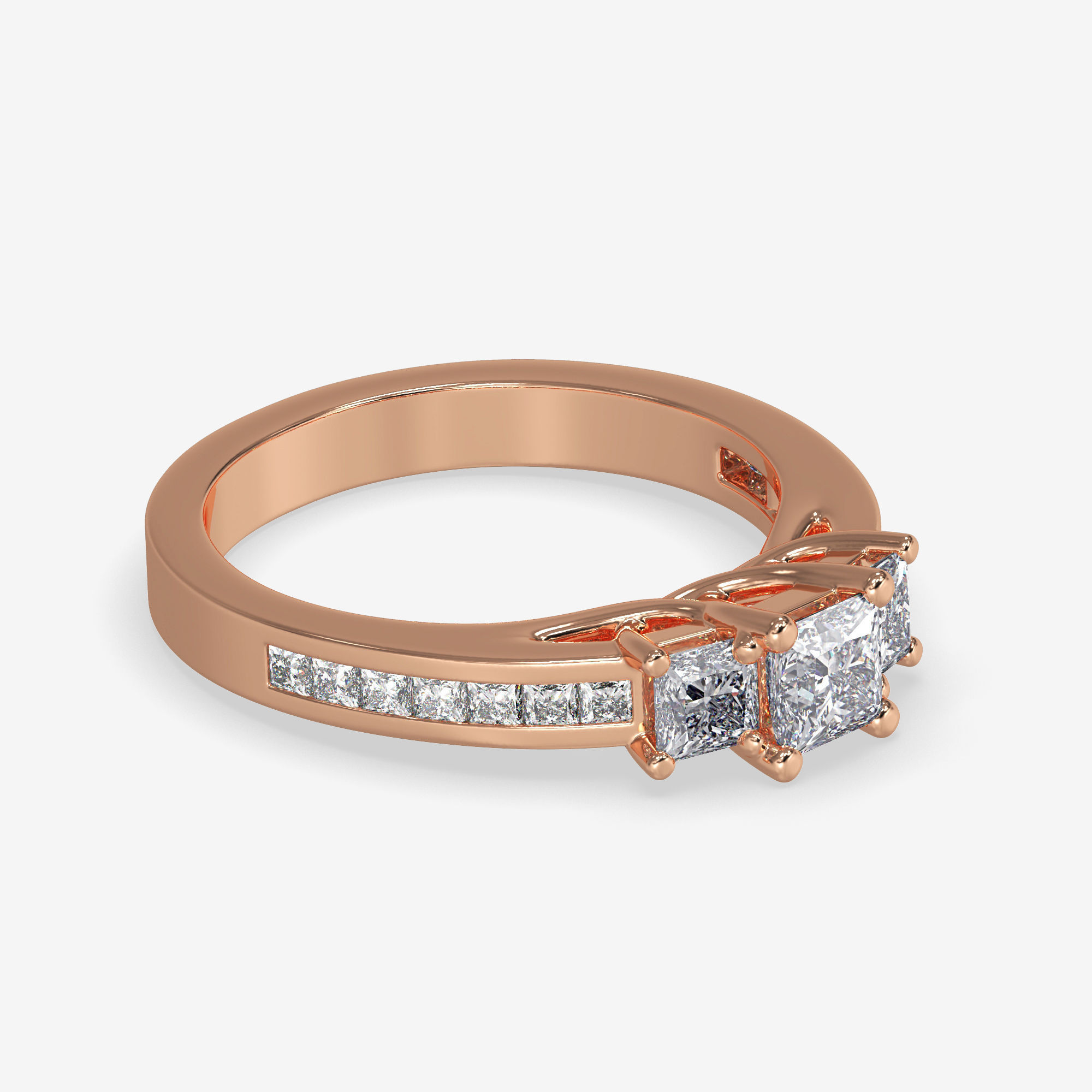 CJ-0013 engagement ring with princess cut diamonds 3D print model_1