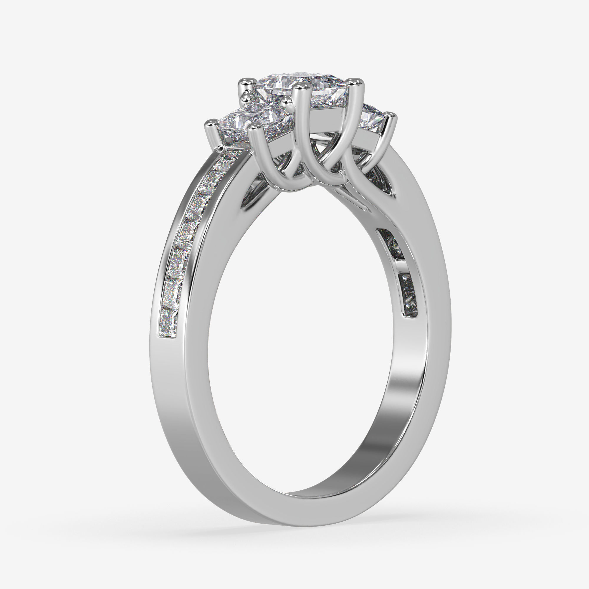 CJ-0013 engagement ring with princess cut diamonds 3D print model_9