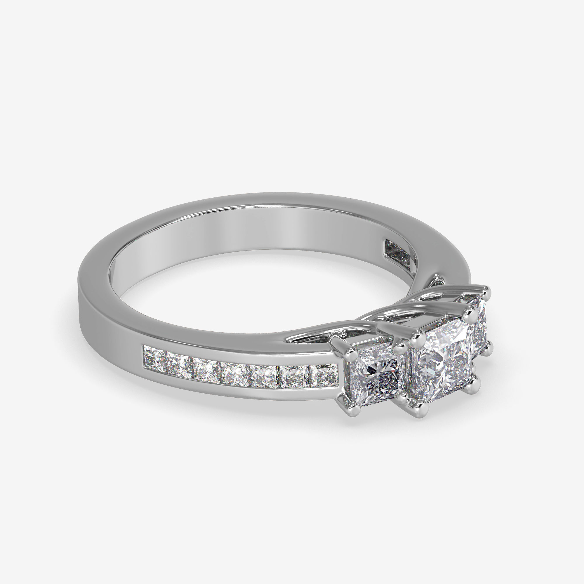 CJ-0013 engagement ring with princess cut diamonds 3D print model_2
