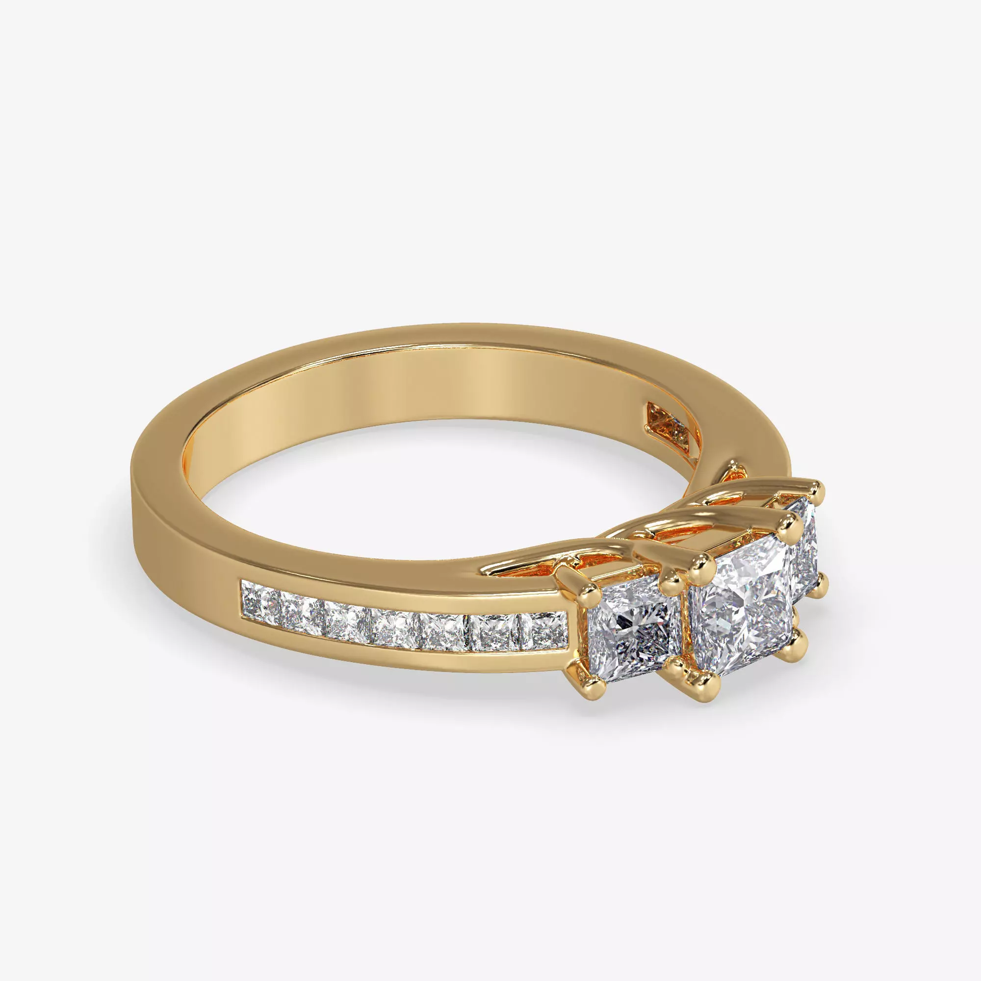CJ-0013 engagement ring with princess cut diamonds 3D print model_0