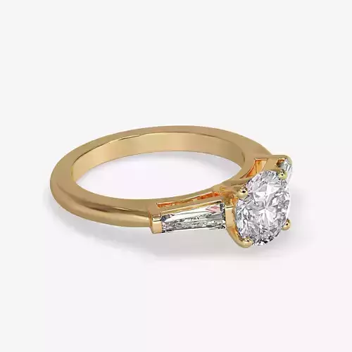 CJ-0012 baguette diamond engagement ring 3D print model