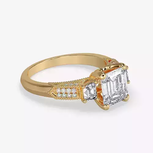 CJ-0010 emerald cut engagement ring 3D print model