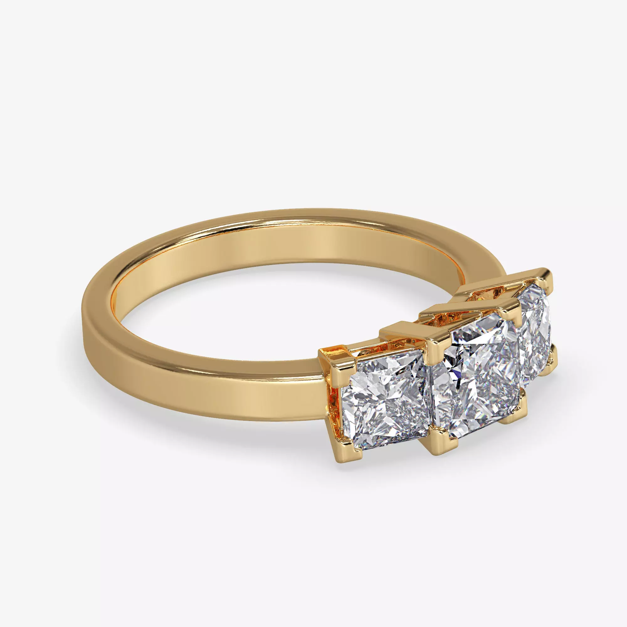CJ-0006 three stone diamond ring gold 3D print model