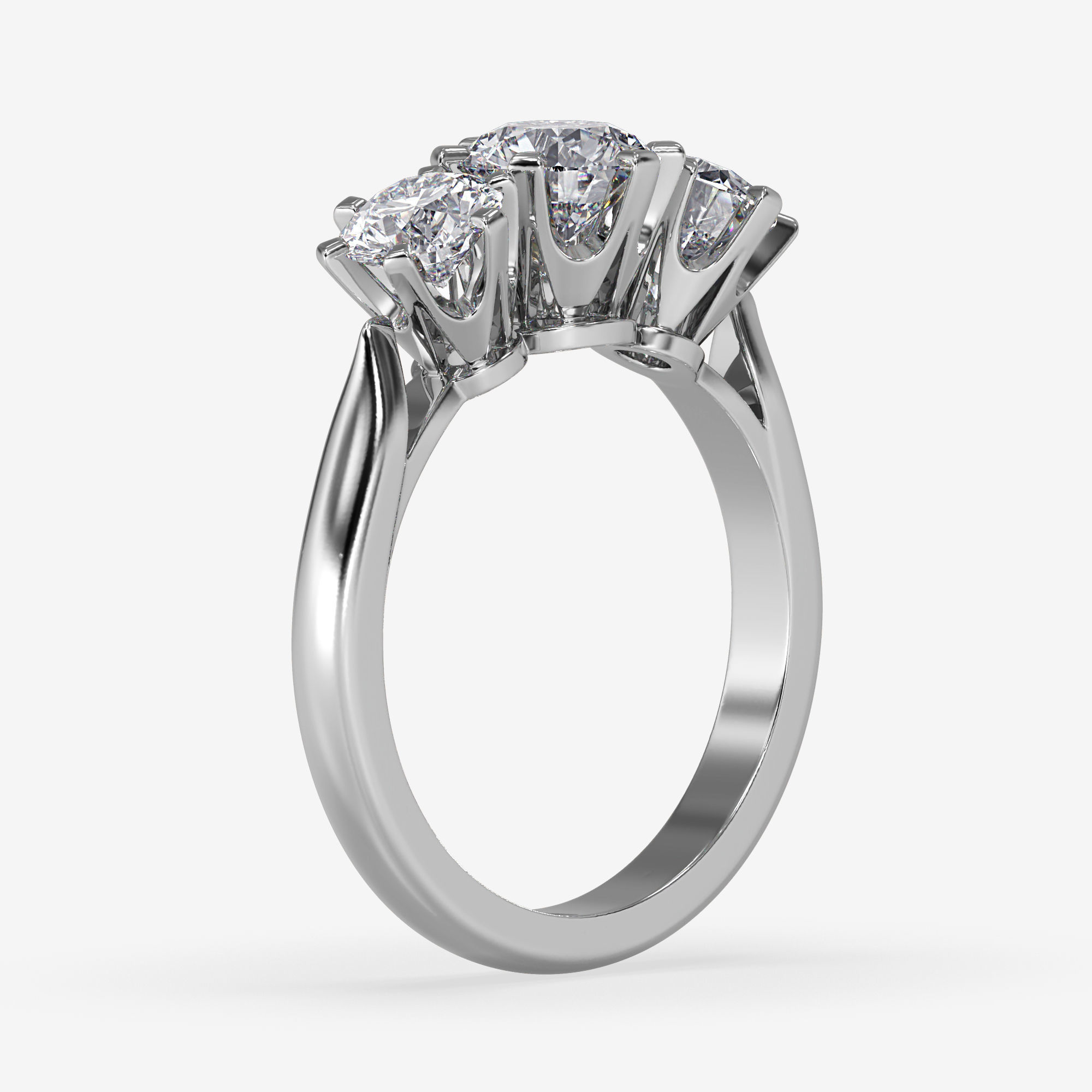 CJ-0005 three stone diamond ring in rose gold 3D print model_9