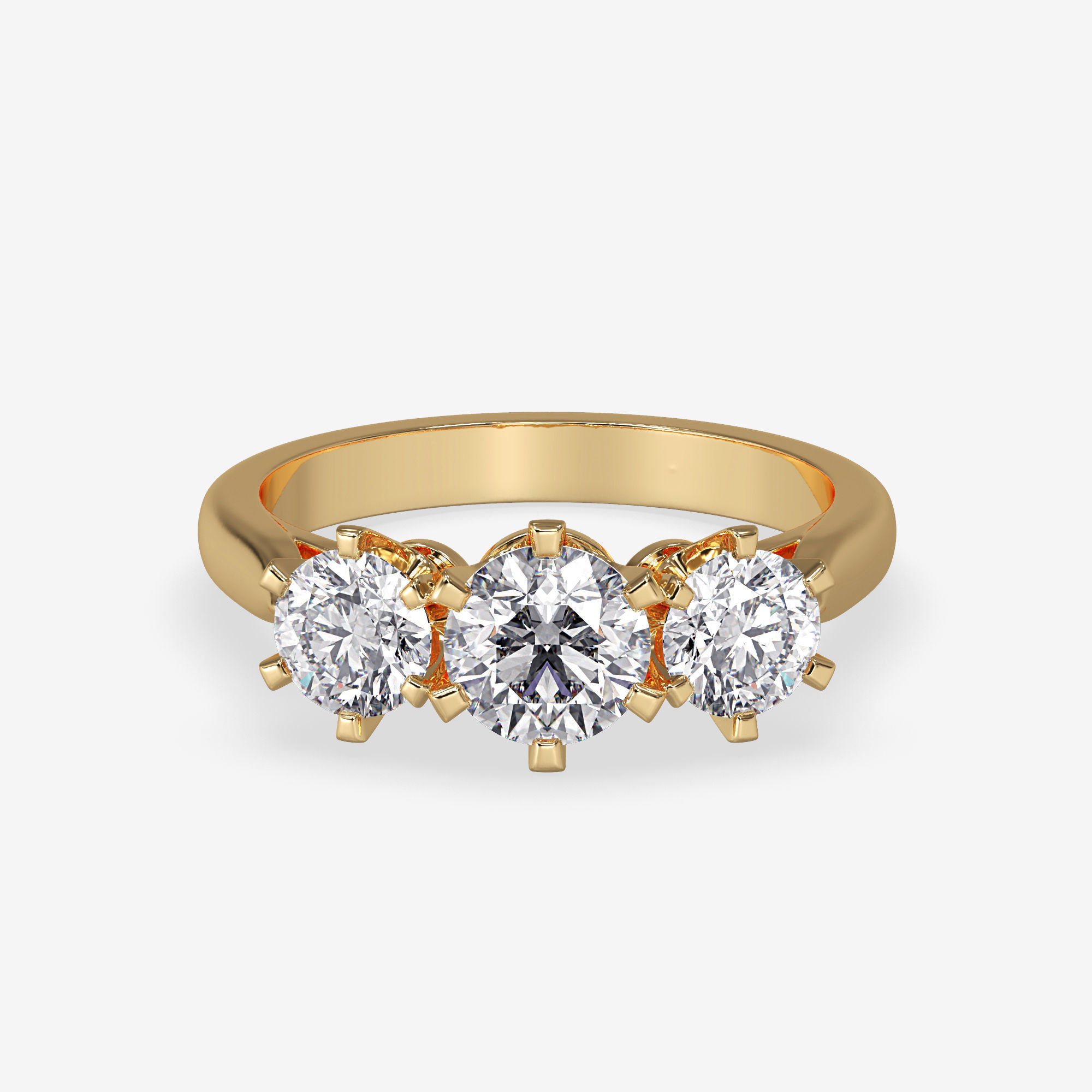 CJ-0005 three stone diamond ring in rose gold 3D print model_10