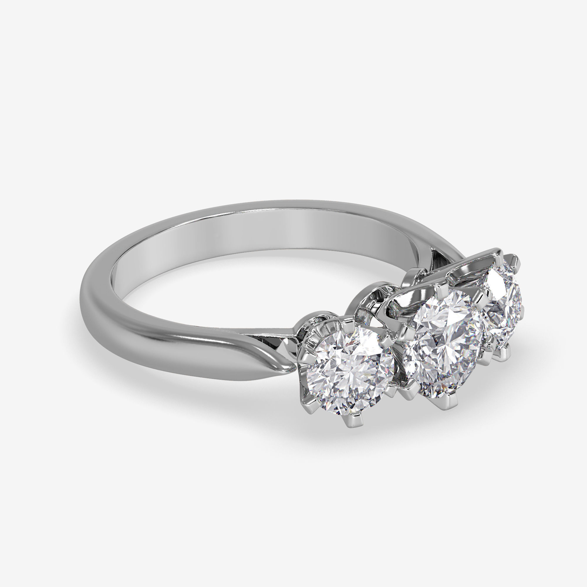 CJ-0005 three stone diamond ring in rose gold 3D print model_2