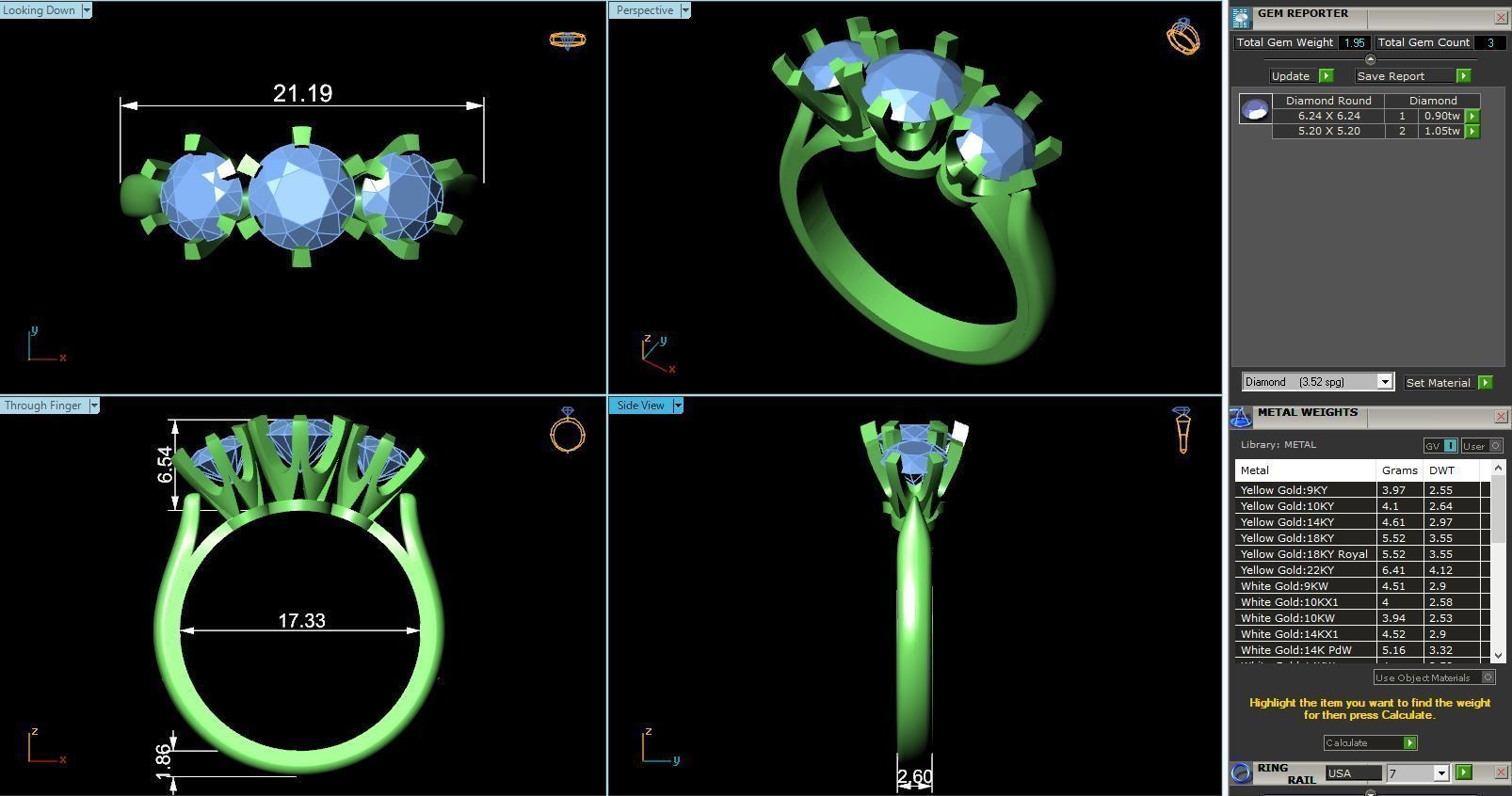CJ-0005 three stone diamond ring in rose gold 3D print model_3