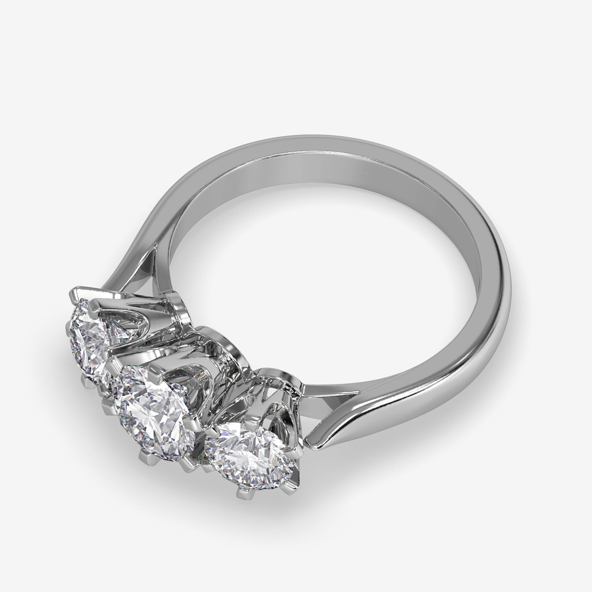 CJ-0005 three stone diamond ring in rose gold 3D print model_8