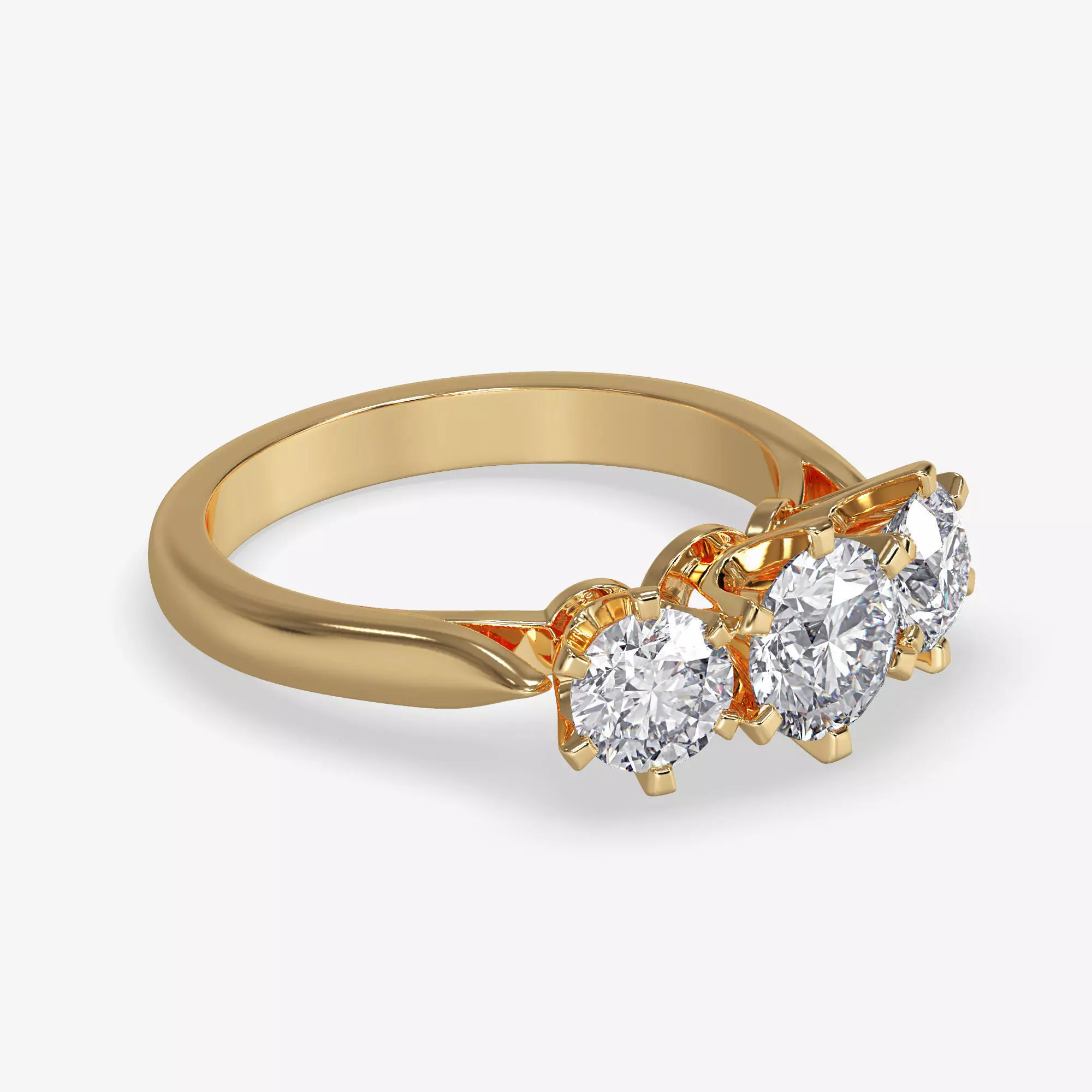 CJ-0005 three stone diamond ring in rose gold 3D print model_0