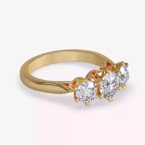 CJ-0005 three stone diamond ring in rose gold 3D print model