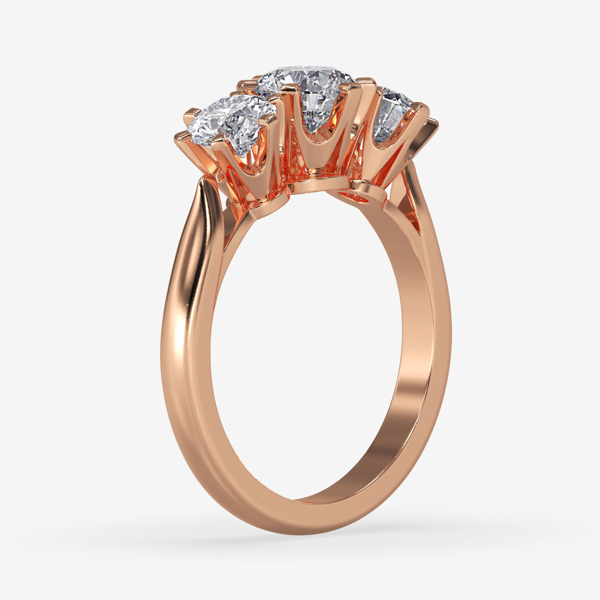 CJ-0005 three stone diamond ring in rose gold 3D print model_6