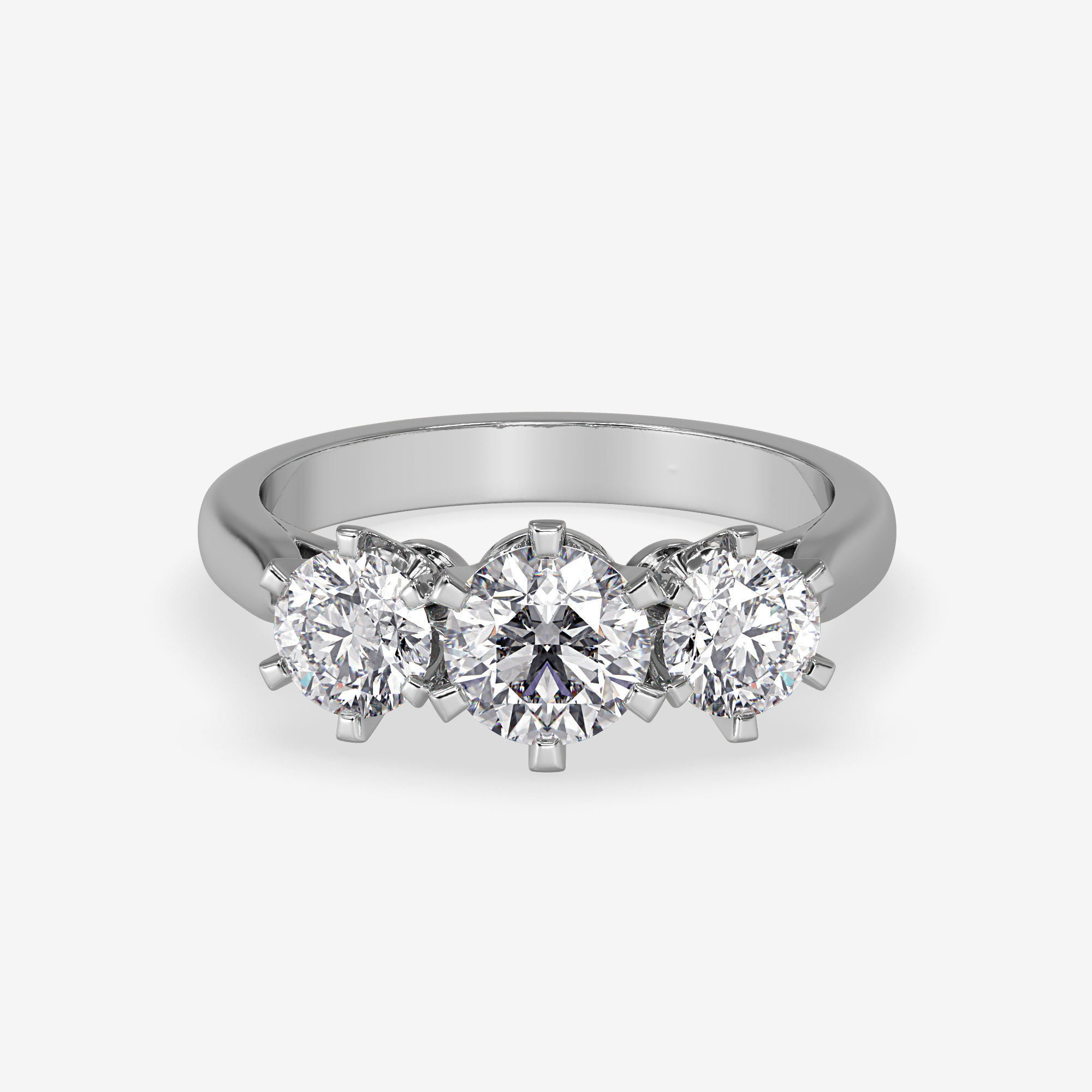 CJ-0005 three stone diamond ring in rose gold 3D print model_7