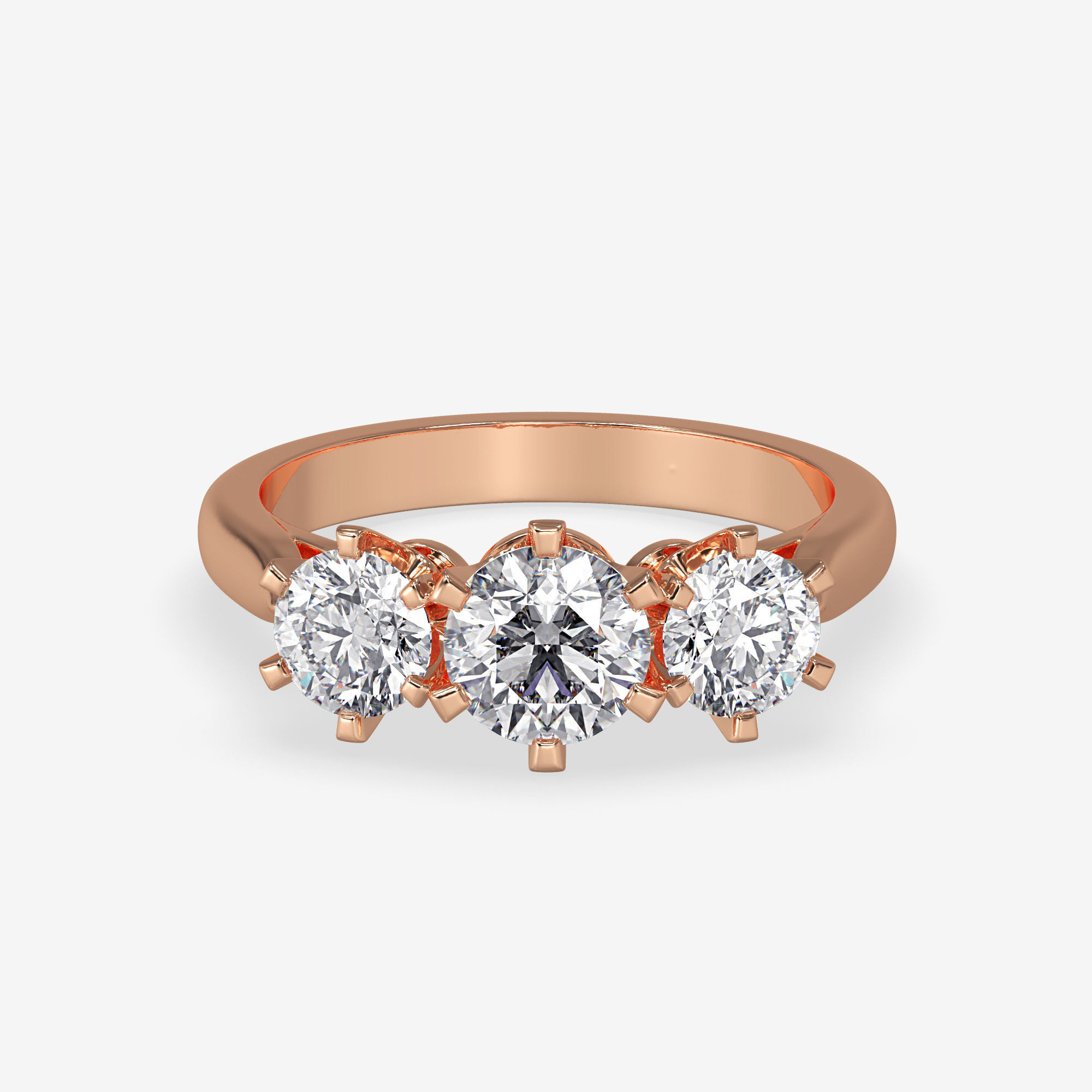 CJ-0005 three stone diamond ring in rose gold 3D print model_4