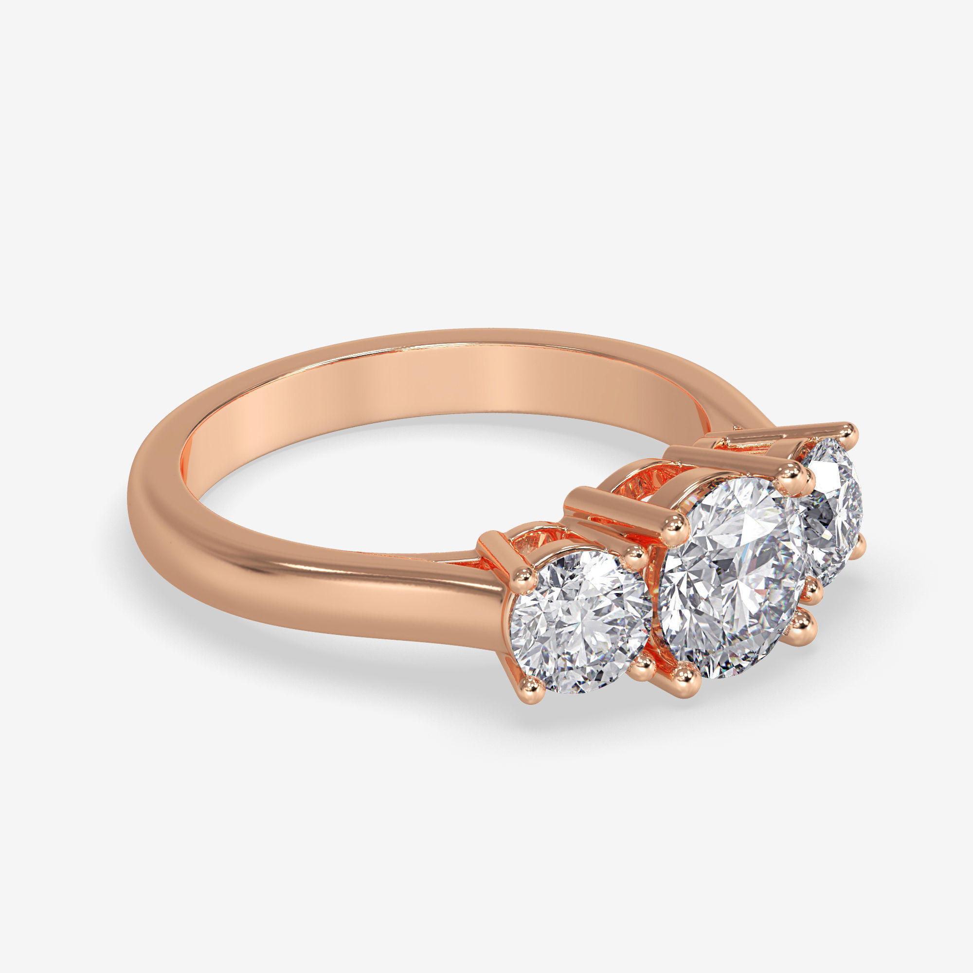 CJ-0004 three stone engagement ring in rose gold 3D print model_1