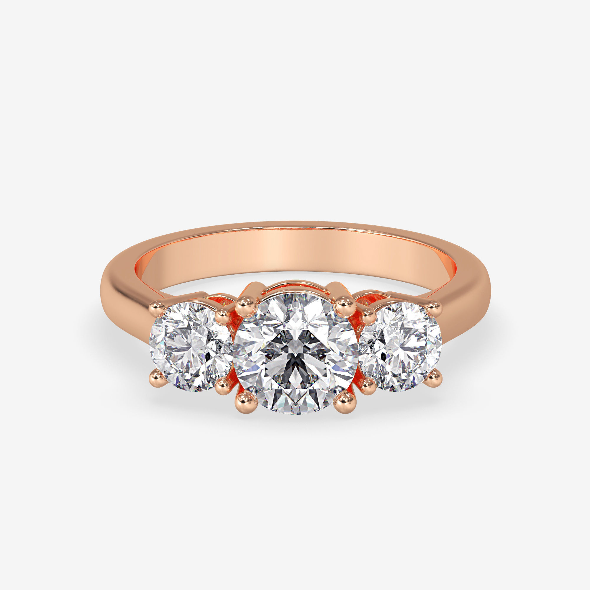 CJ-0004 three stone engagement ring in rose gold 3D print model_4