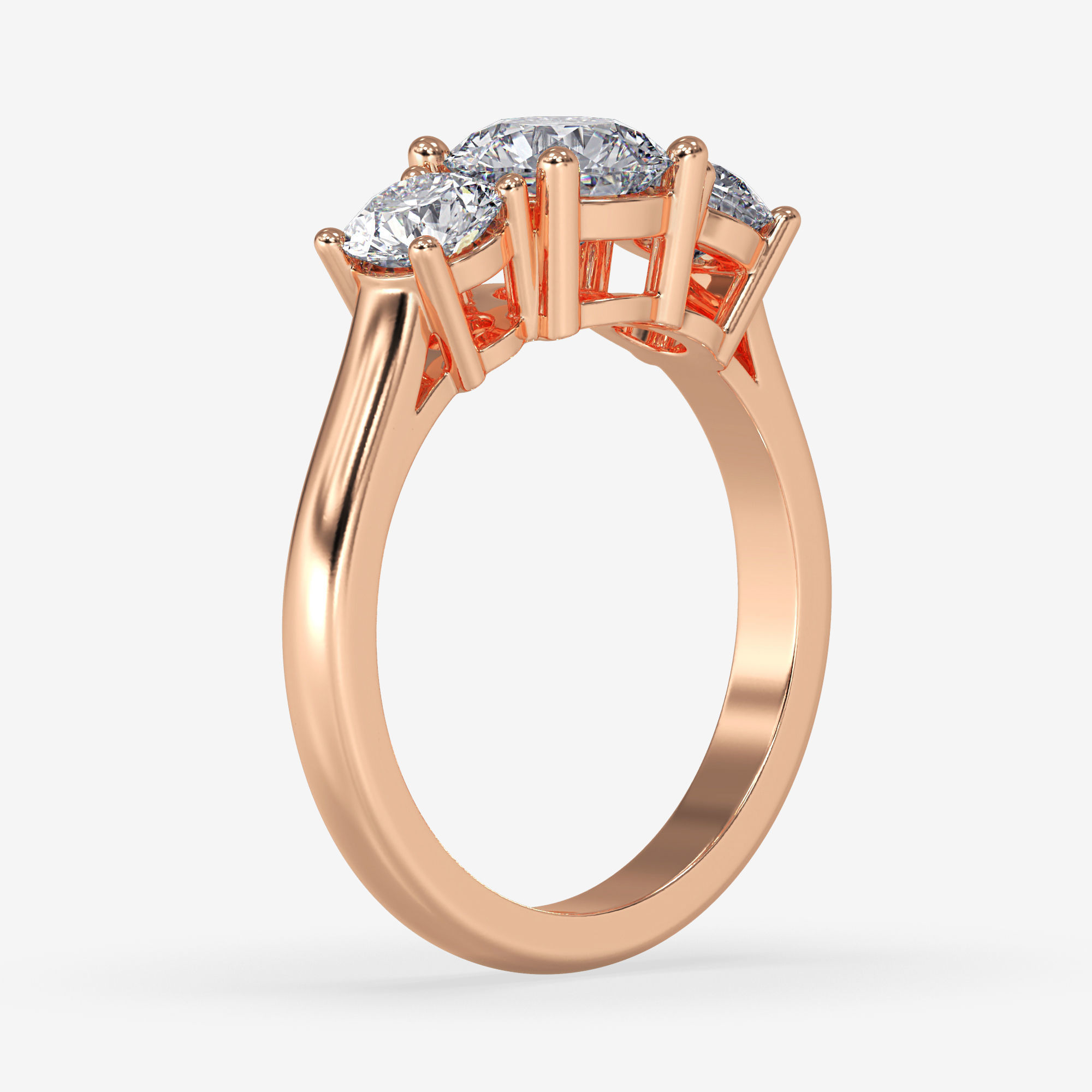 CJ-0004 three stone engagement ring in rose gold 3D print model_6
