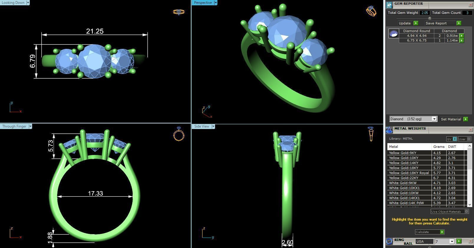 CJ-0004 three stone engagement ring in rose gold 3D print model_3