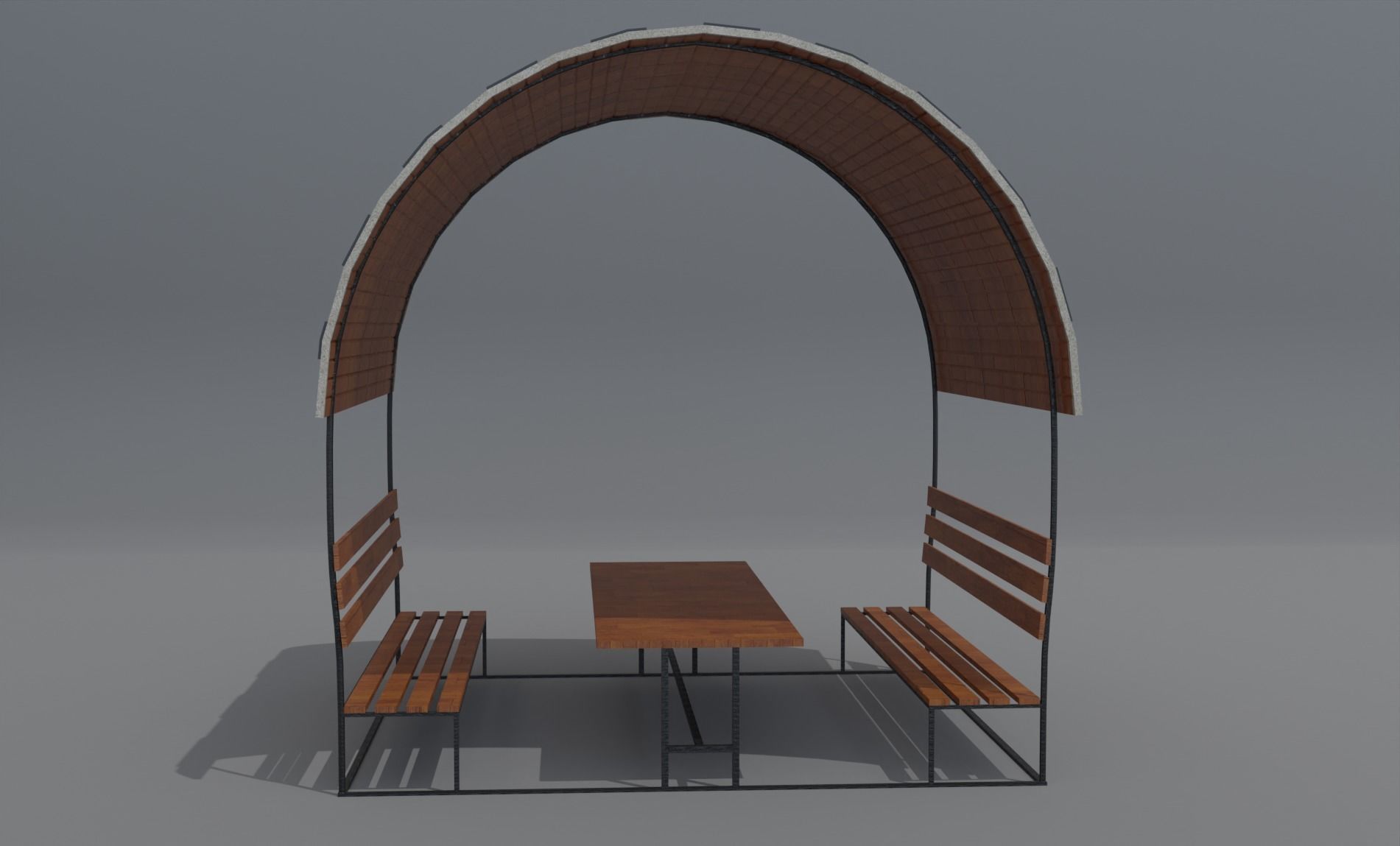 Pergola wooden bench with roof Low-poly 3D model_2