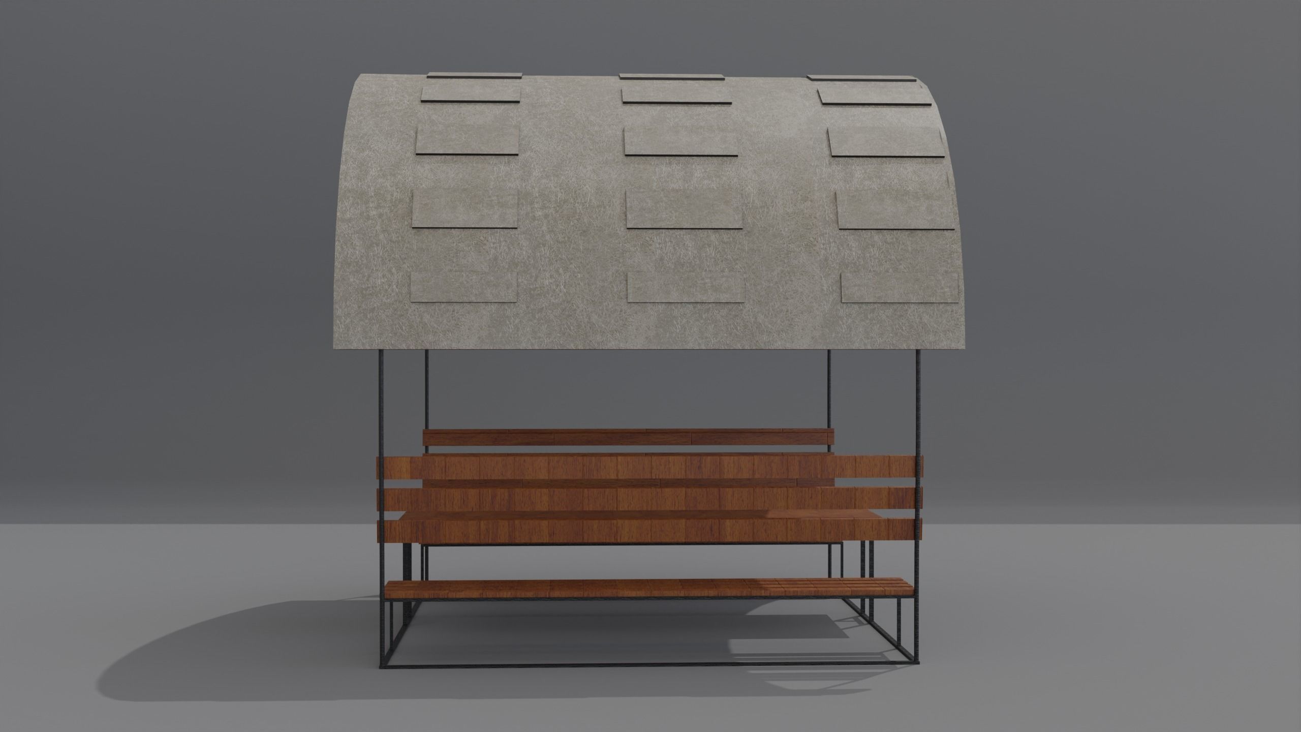 Pergola wooden bench with roof Low-poly 3D model_3