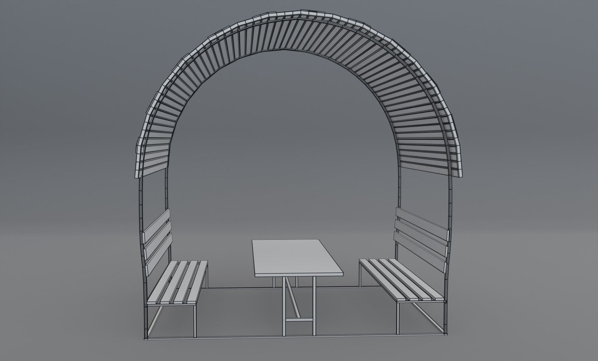 Pergola wooden bench with roof Low-poly 3D model_9