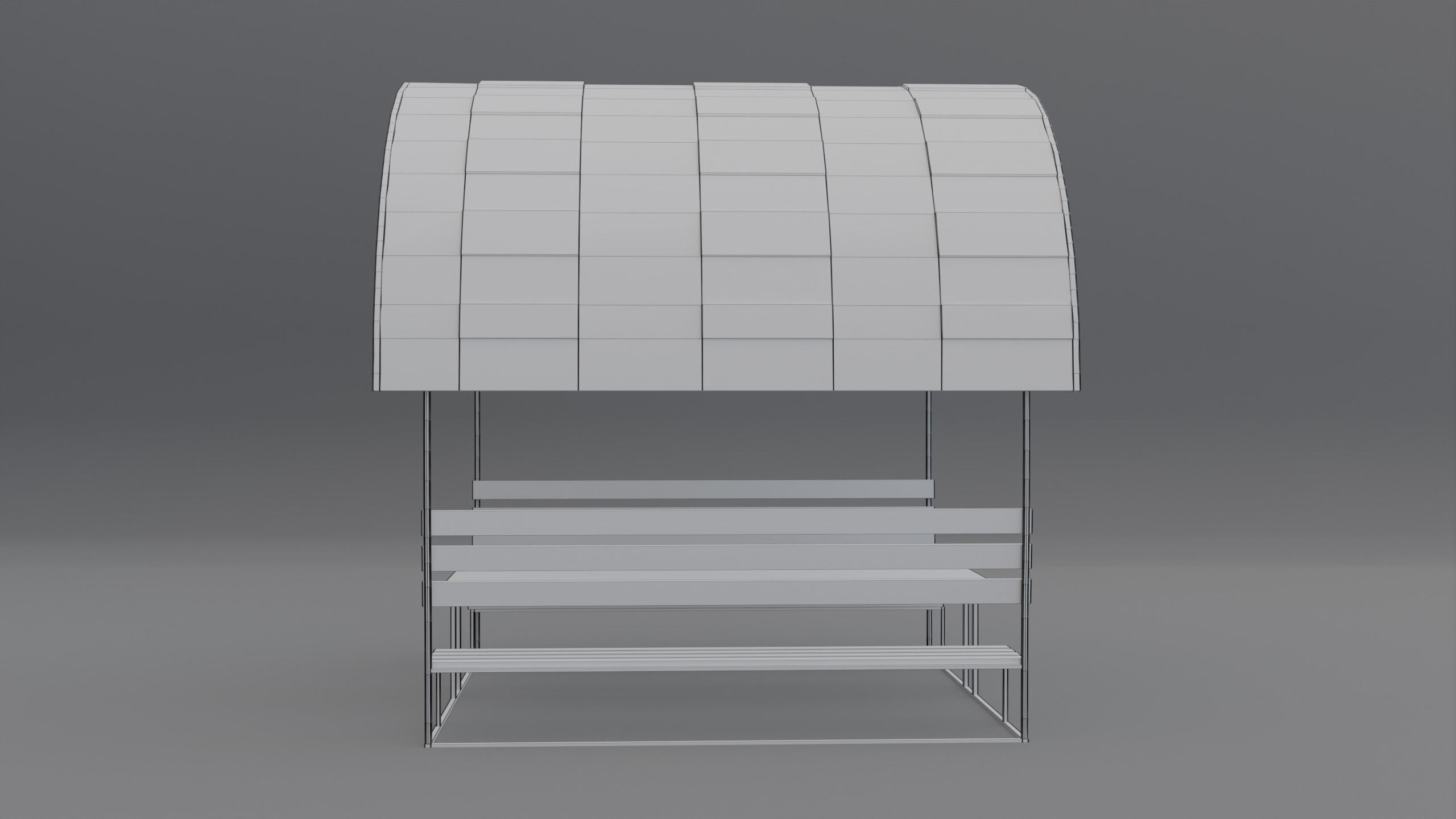 Pergola wooden bench with roof Low-poly 3D model_11