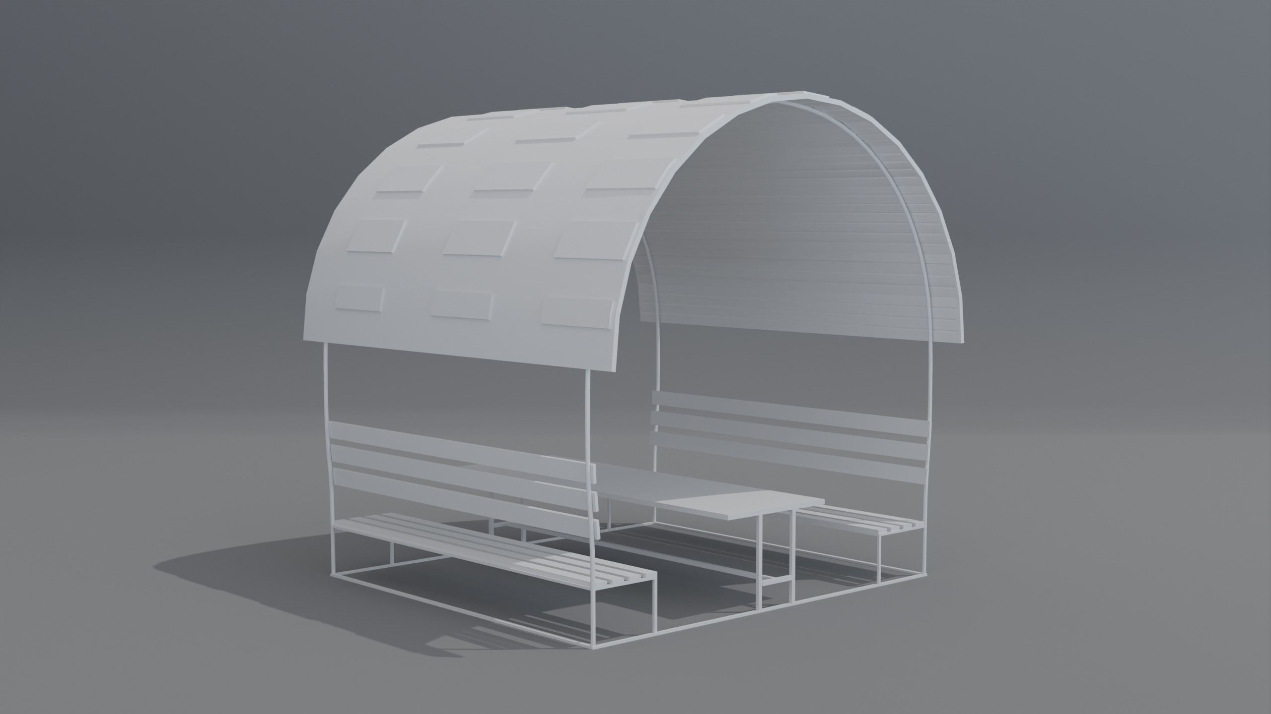 Pergola wooden bench with roof Low-poly 3D model_6