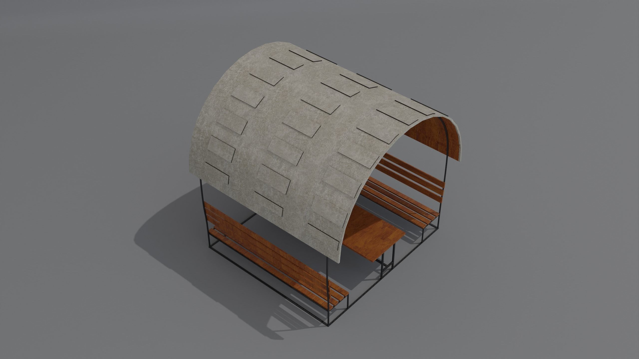 Pergola wooden bench with roof Low-poly 3D model_4