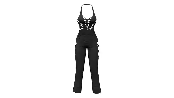 Full Body Black Halter Neck Cutout Coverall Low-poly 3D model