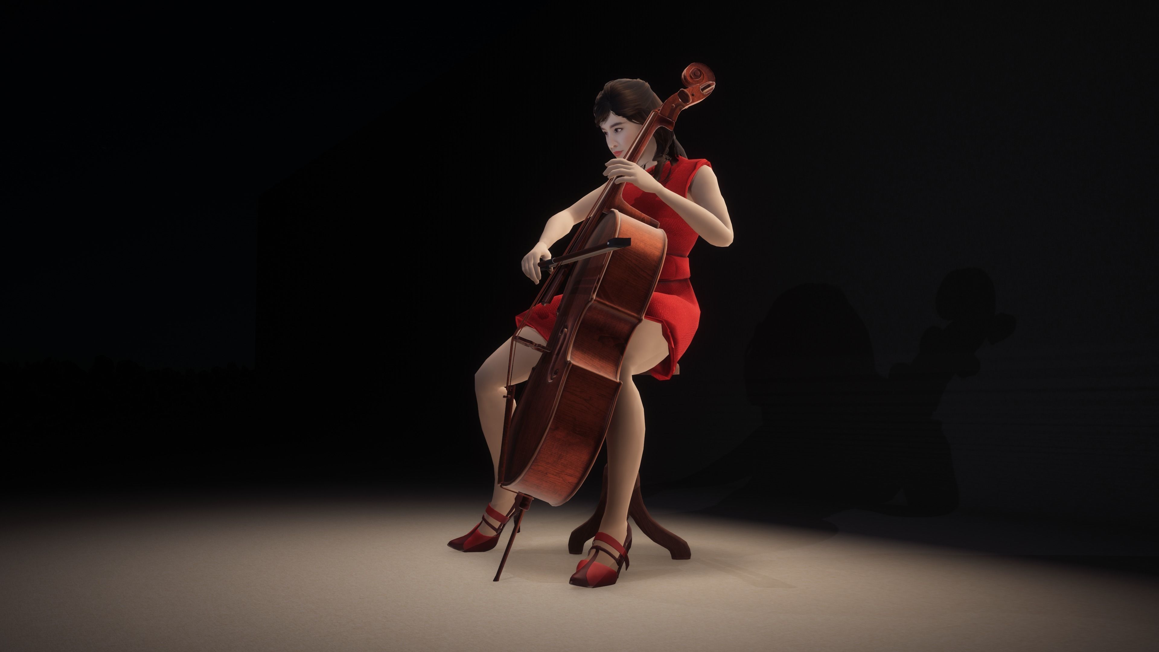 Female Cellist Low-poly 3D model_2