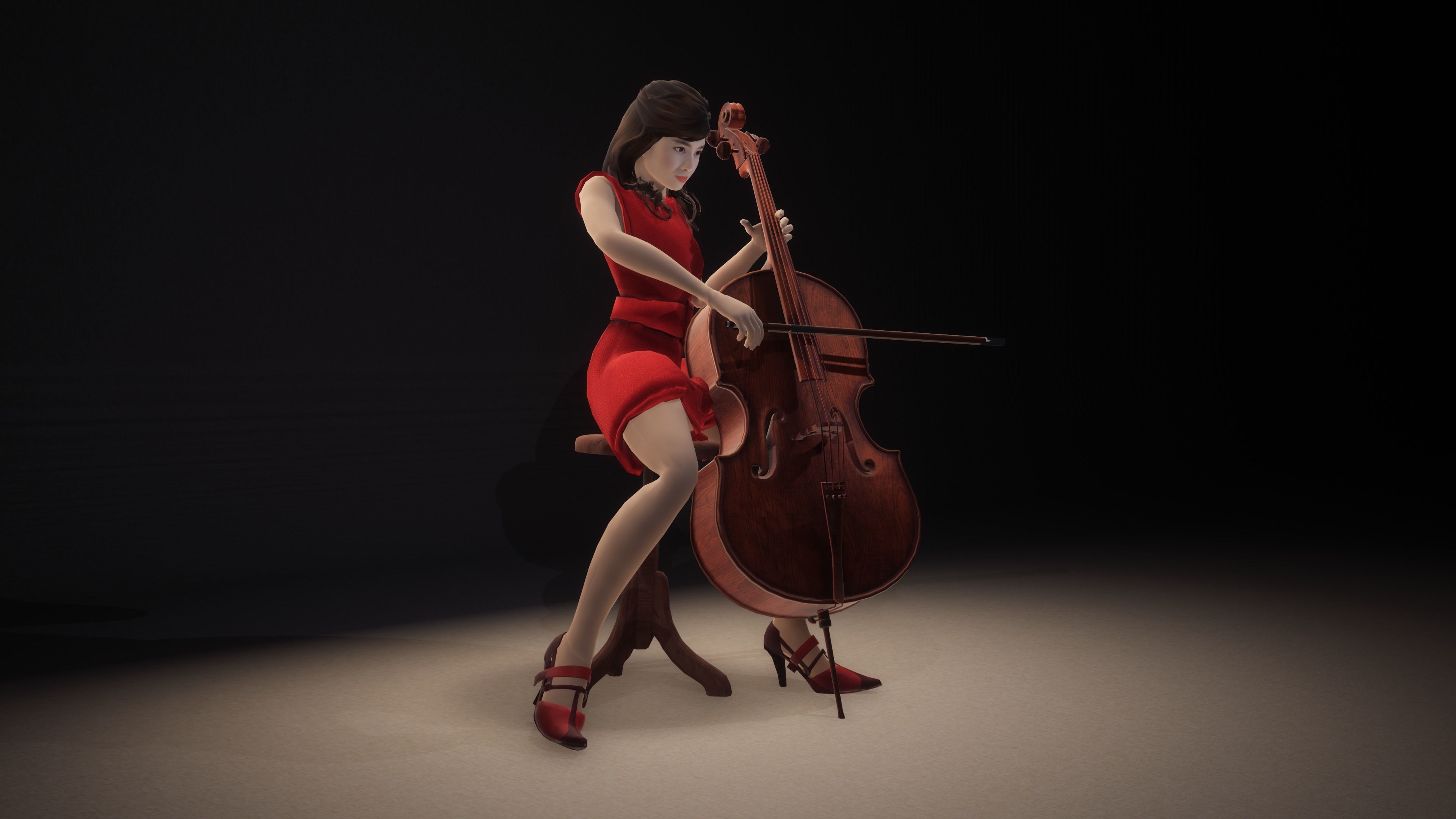 Female Cellist Low-poly 3D model_1