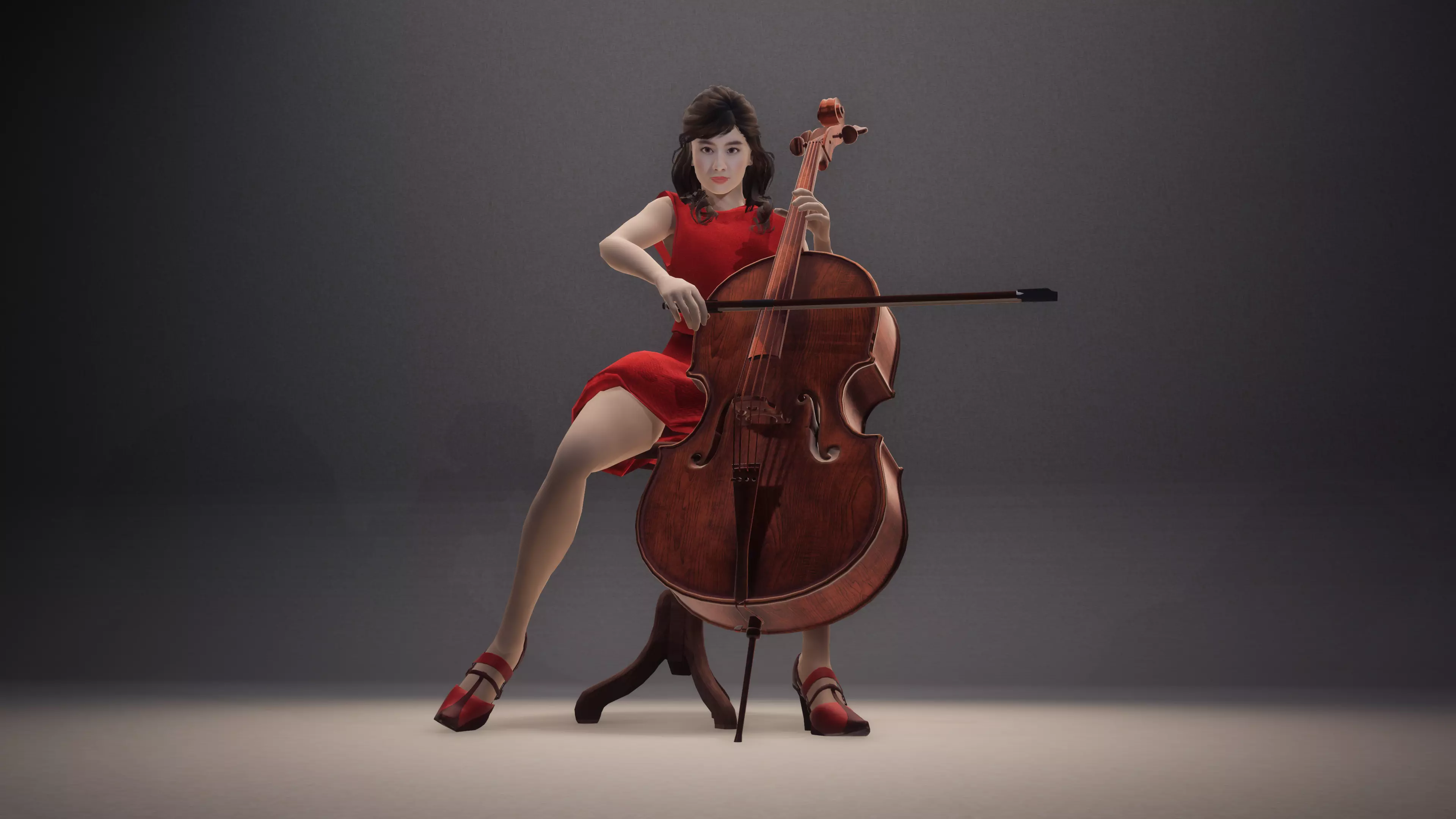 Female Cellist Low-poly 3D model_0