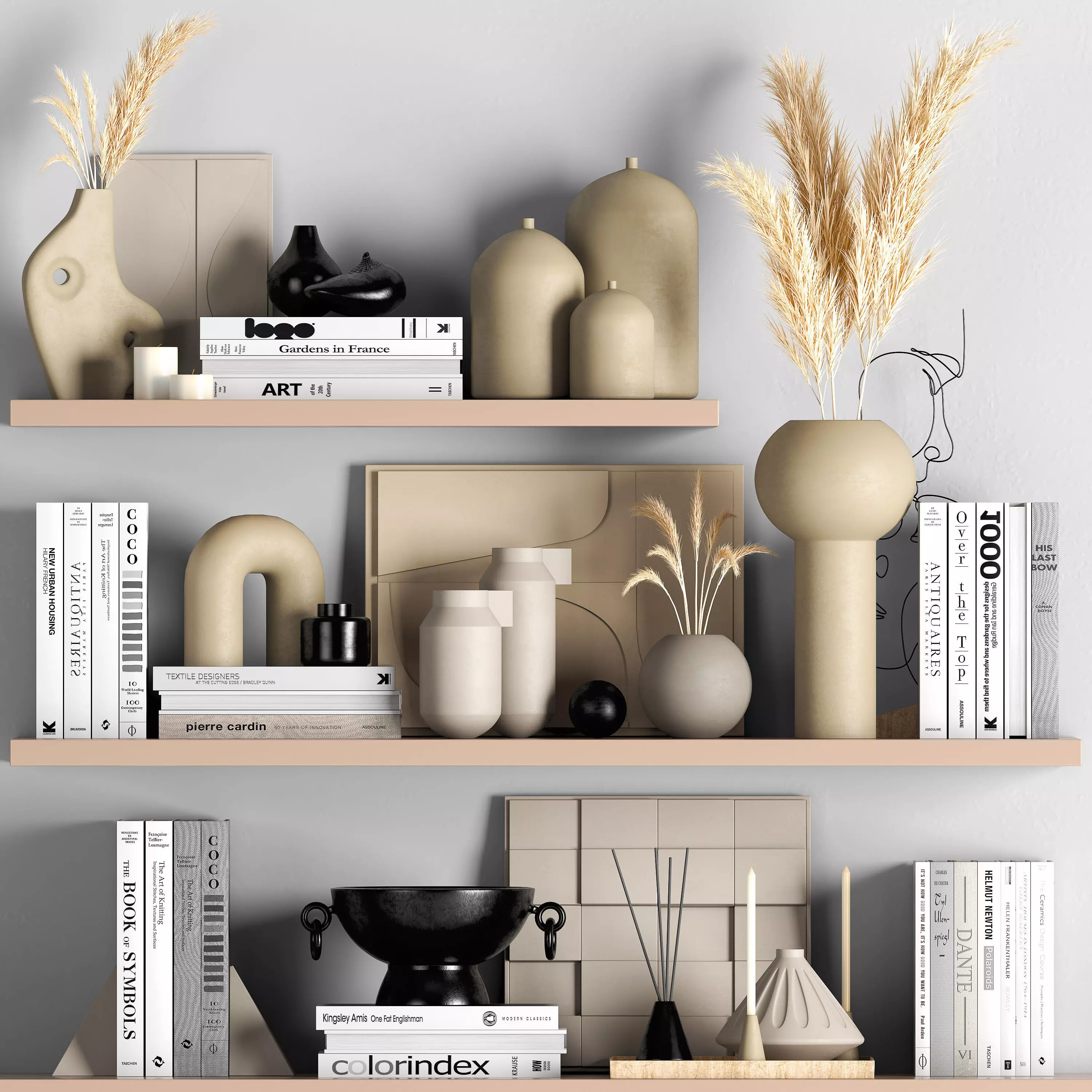 decorative04 vases and books on shelves 3D model