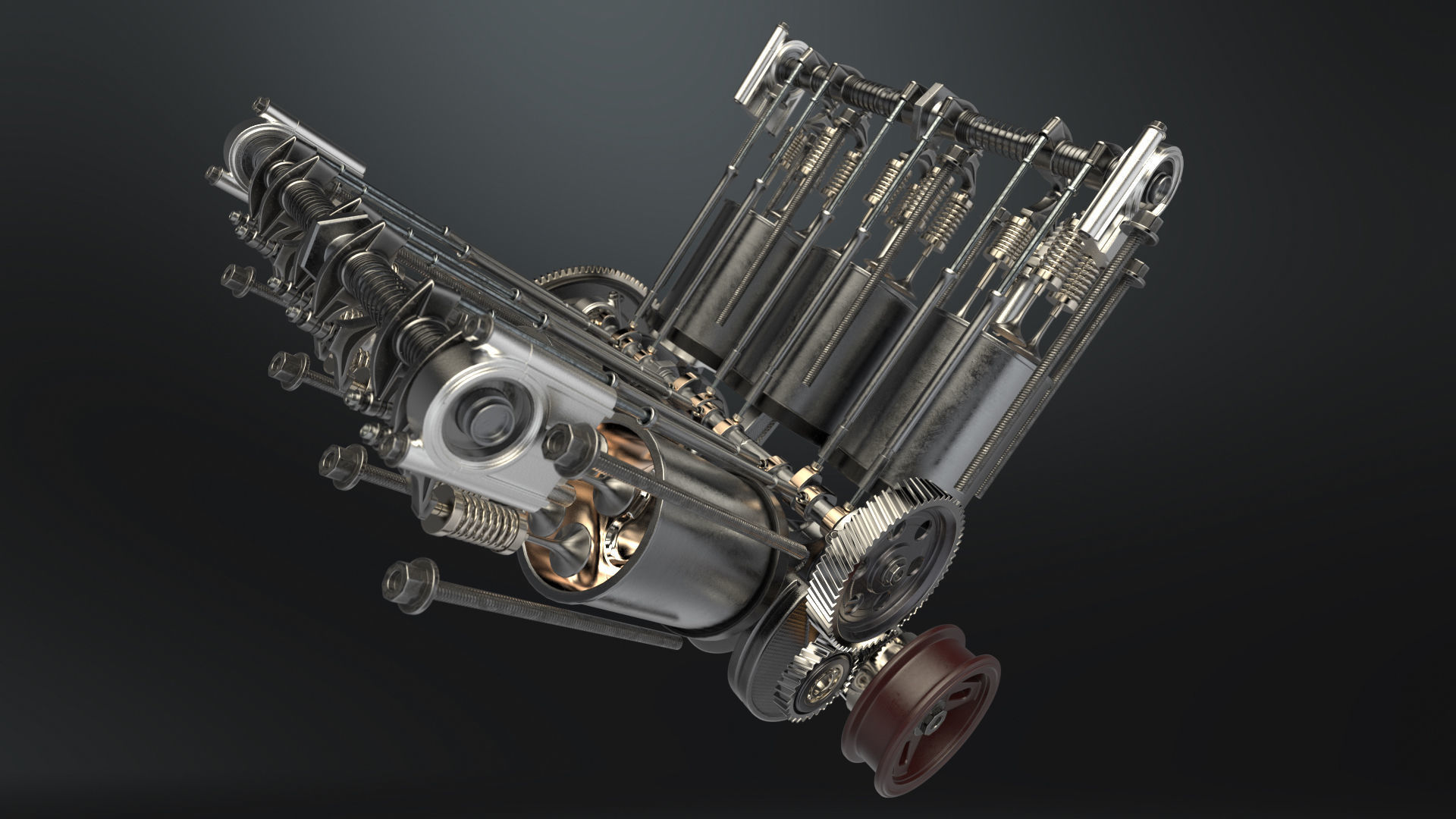 V6 Engine Working Animated 3D model_10