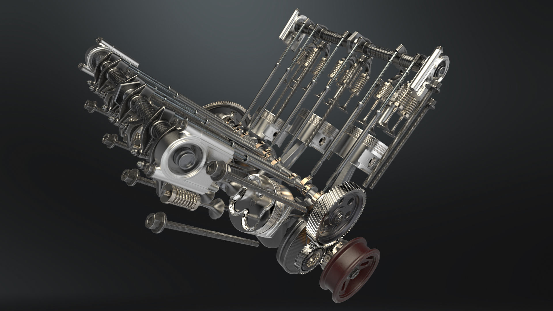 V6 Engine Working Animated 3D model_9