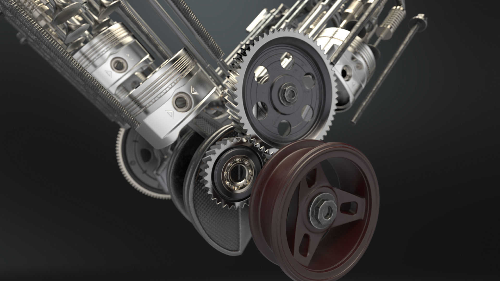 V6 Engine Working Animated 3D model_23