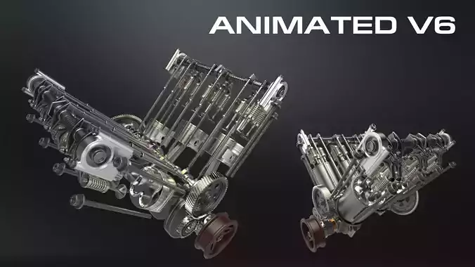 V6 Engine Working Animated 3D model