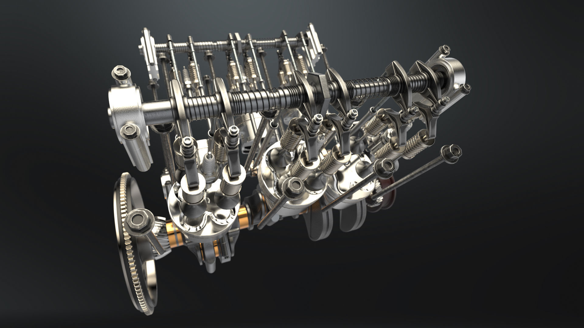 V6 Engine Working Animated 3D model_30