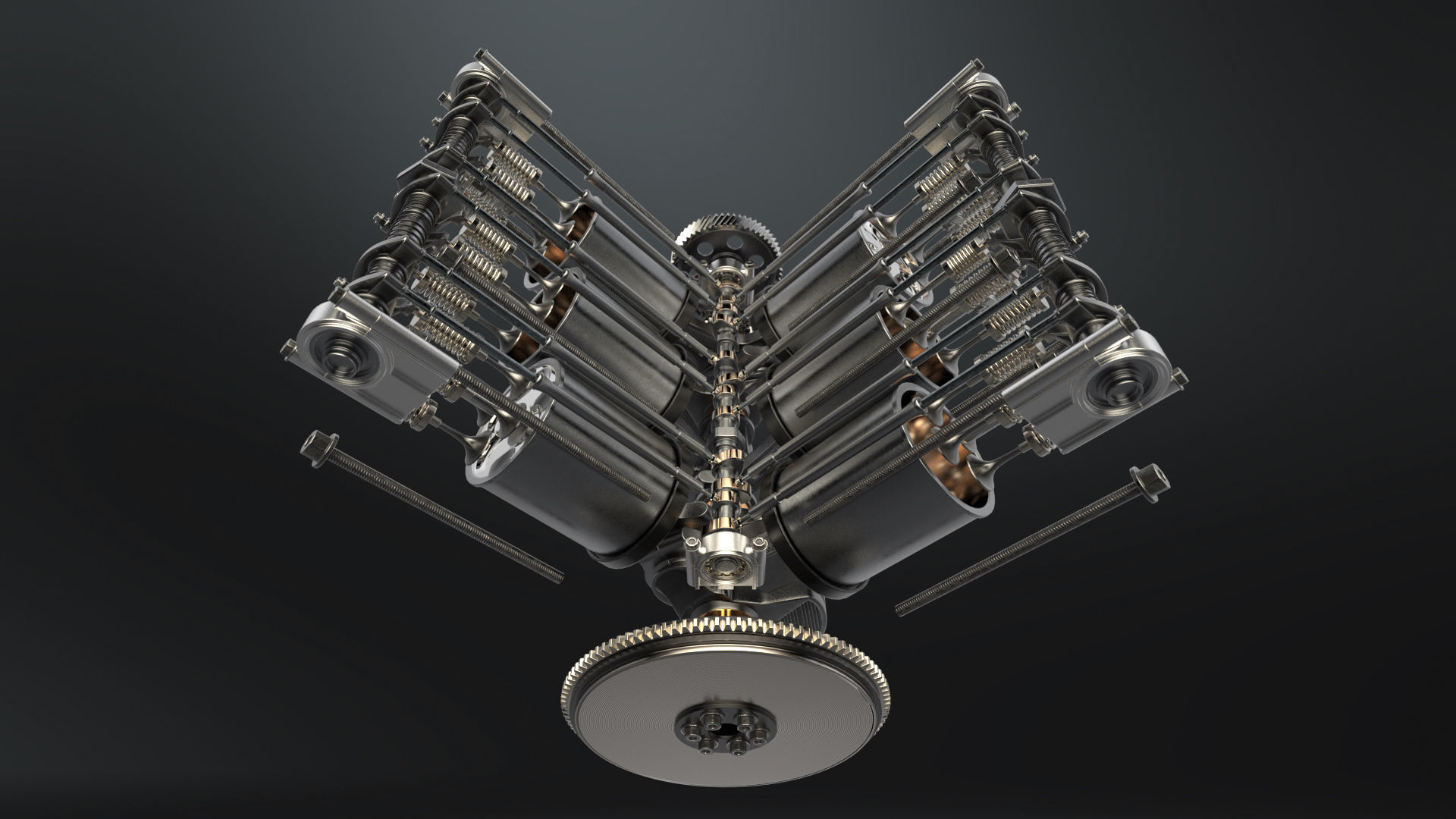 V6 Engine Working Animated 3D model_29